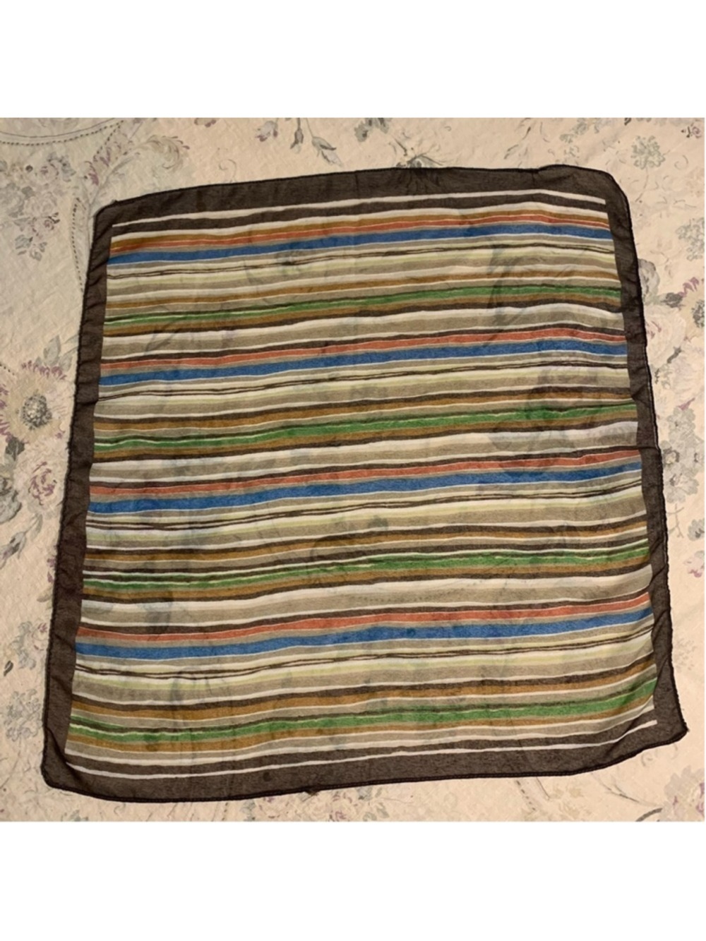 Colourful Shear stripes scarf with brown border